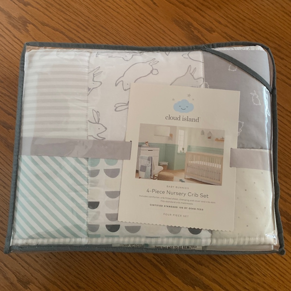 NEW Cloud Island Baby Bunnies 4 pc Crib Set
